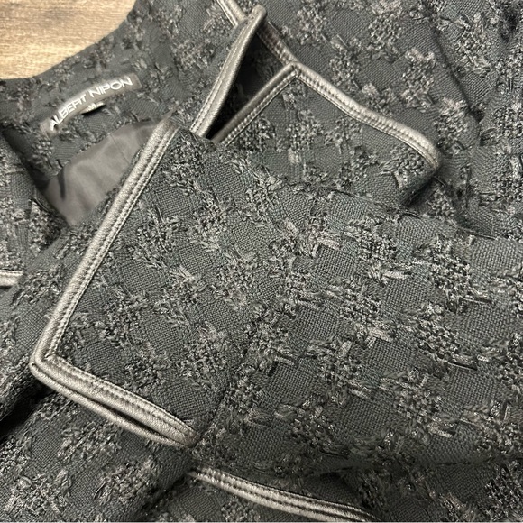 Albert Nipon Textured Black Blazer & Pant Suit Set With Leather Trim - Picture 9 of 16